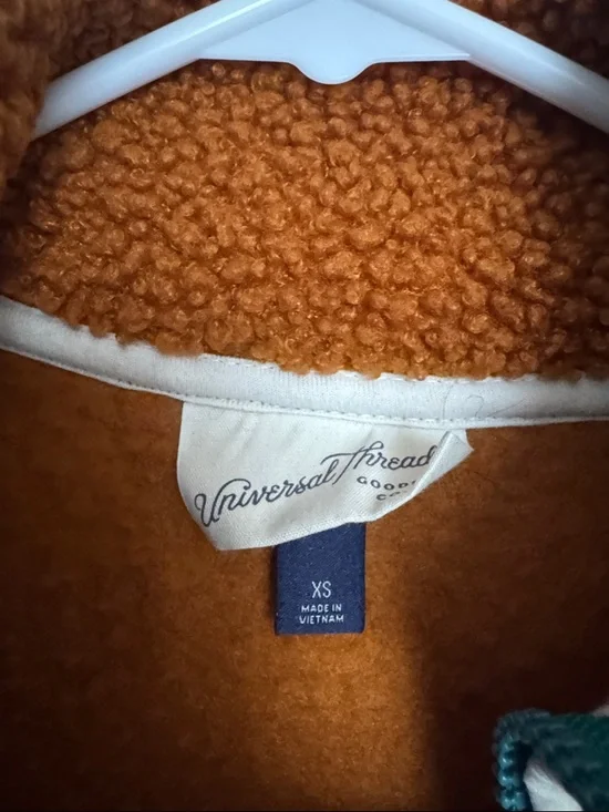 Universal Thread Orange Sherpa Zip-Up Jacket with Cream Pocket - Picture 3 of 3